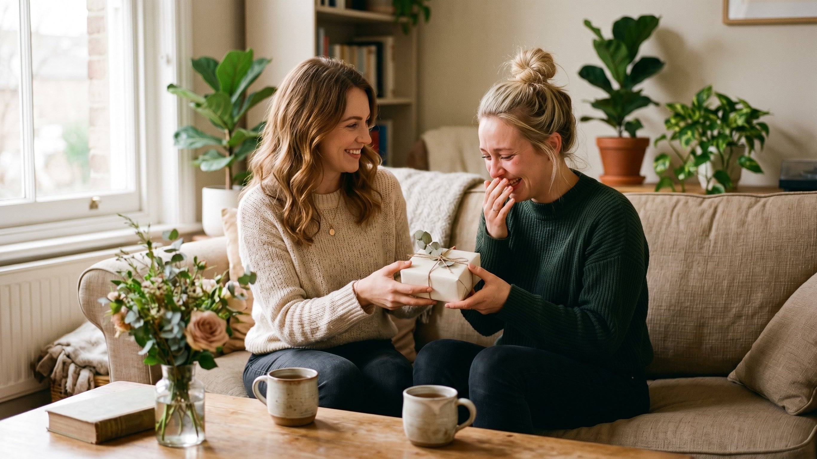 Bride-to-be giving her best friend a bridesmaid proposal gift box