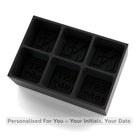 Sleek black silicone ice tray engraved with Dad’s initials and EST. year – premium personalised Father’s Day gift.