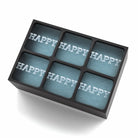 Black silicone ice cube tray with HAPPY frozen in bold white letters – sleek personalised ice tray for birthdays and events