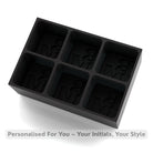 Matte black platinum silicone ice tray with six cube moulds featuring BM initials, durable handmade design for whisky and cocktail lovers.