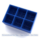 Empty blue silicone ice tray ready for SM initials and EST. 2010, perfect custom mould for whisky or cocktails.