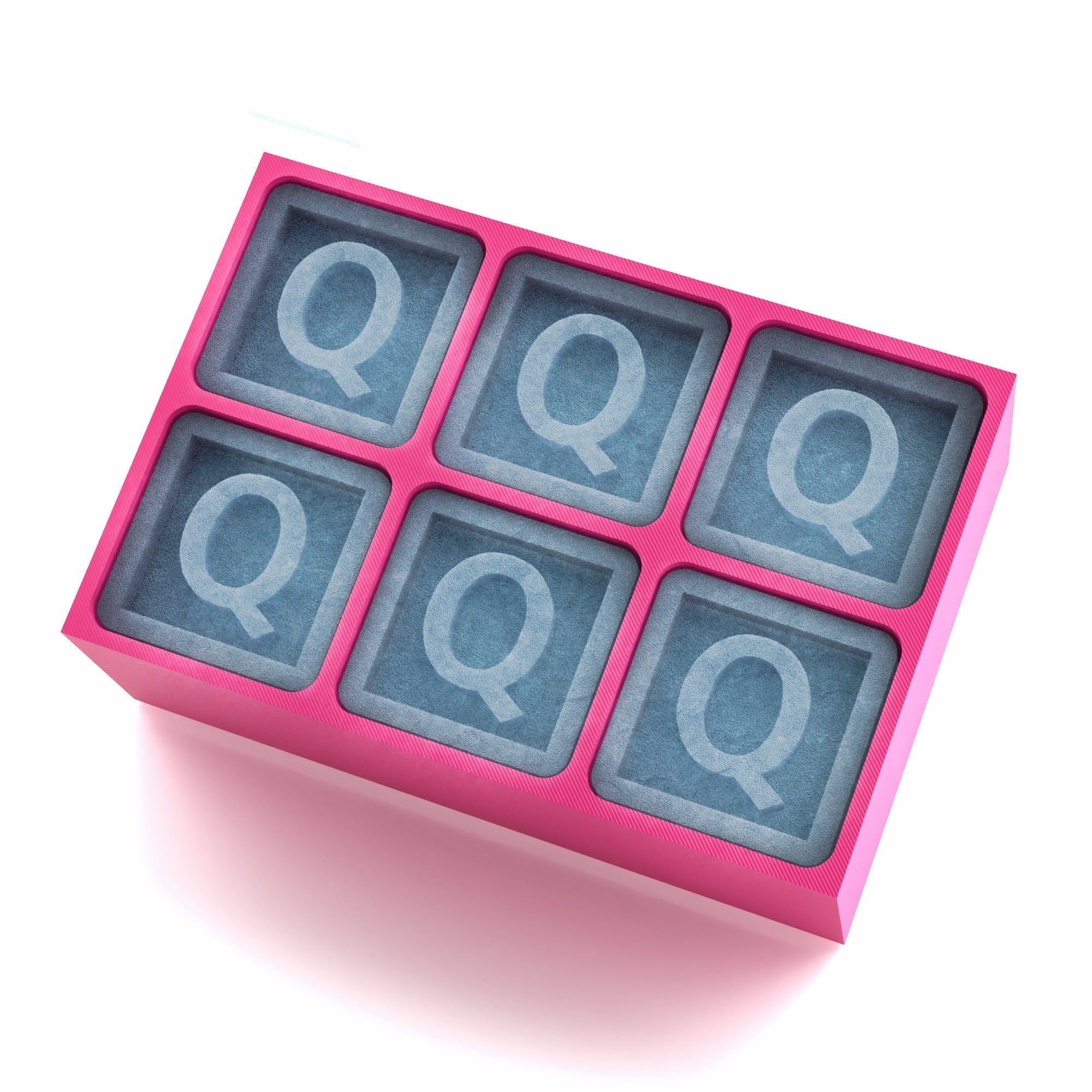 Pink silicone tray with six “Q” monogram ice cubes, great for girls’ nights, birthdays, and special milestones. Unique, dishwasher safe, and perfect for gifting or cocktail hour.