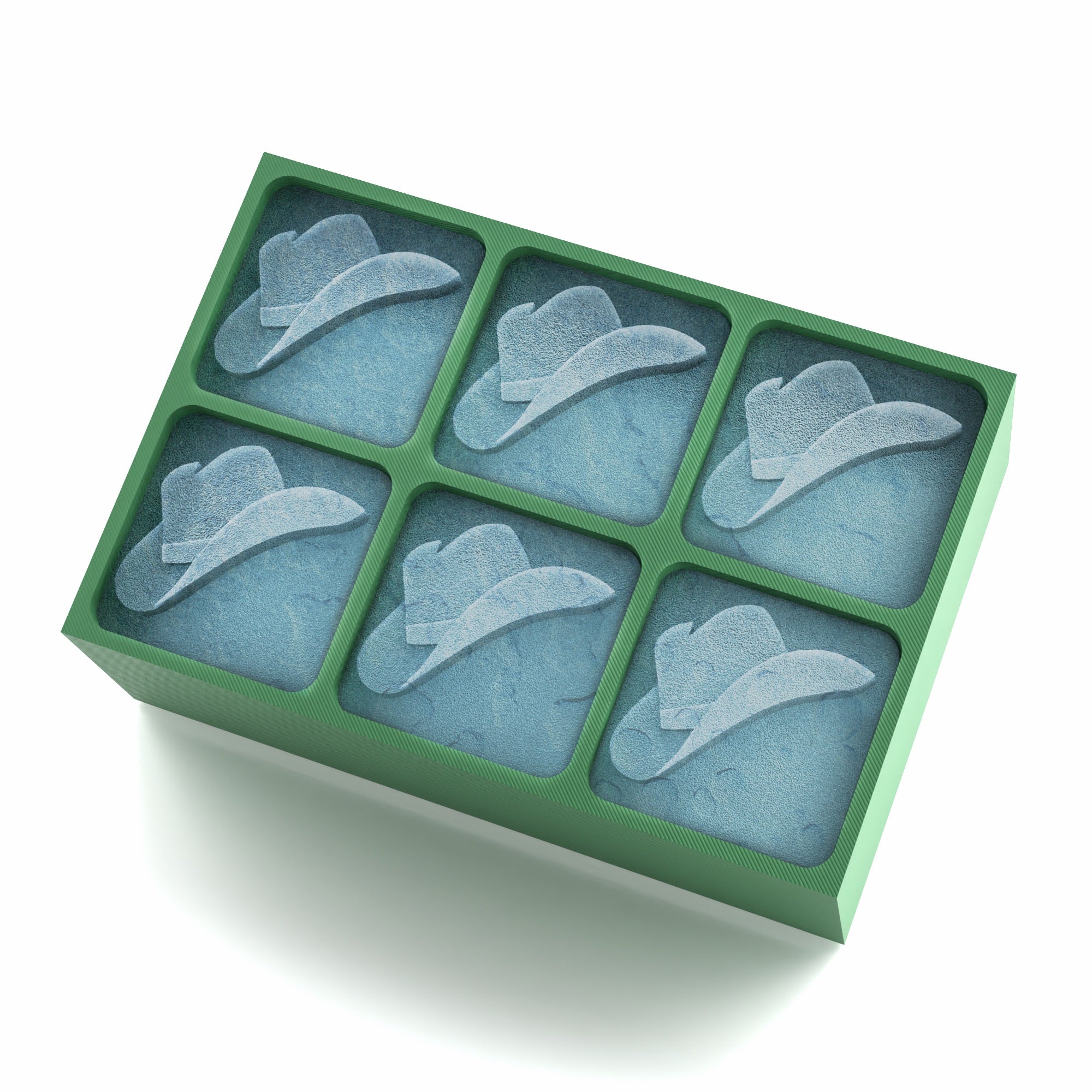 Green cowboy-themed ice tray with hat design – ideal for outdoor gatherings and novelty gifts.