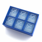 Example of a personalised ice tray featuring 'Your Logo' text inside a 6-cube blue silicone mould, showing how you can add your own design for custom frozen branding