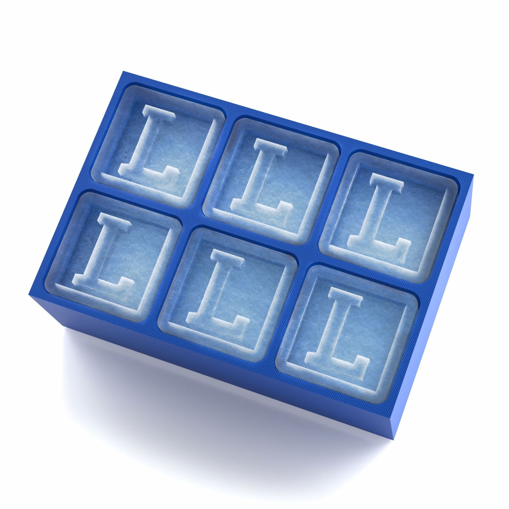 Blue custom ice tray with letter L – perfect for personalised gifts, handmade in Australia