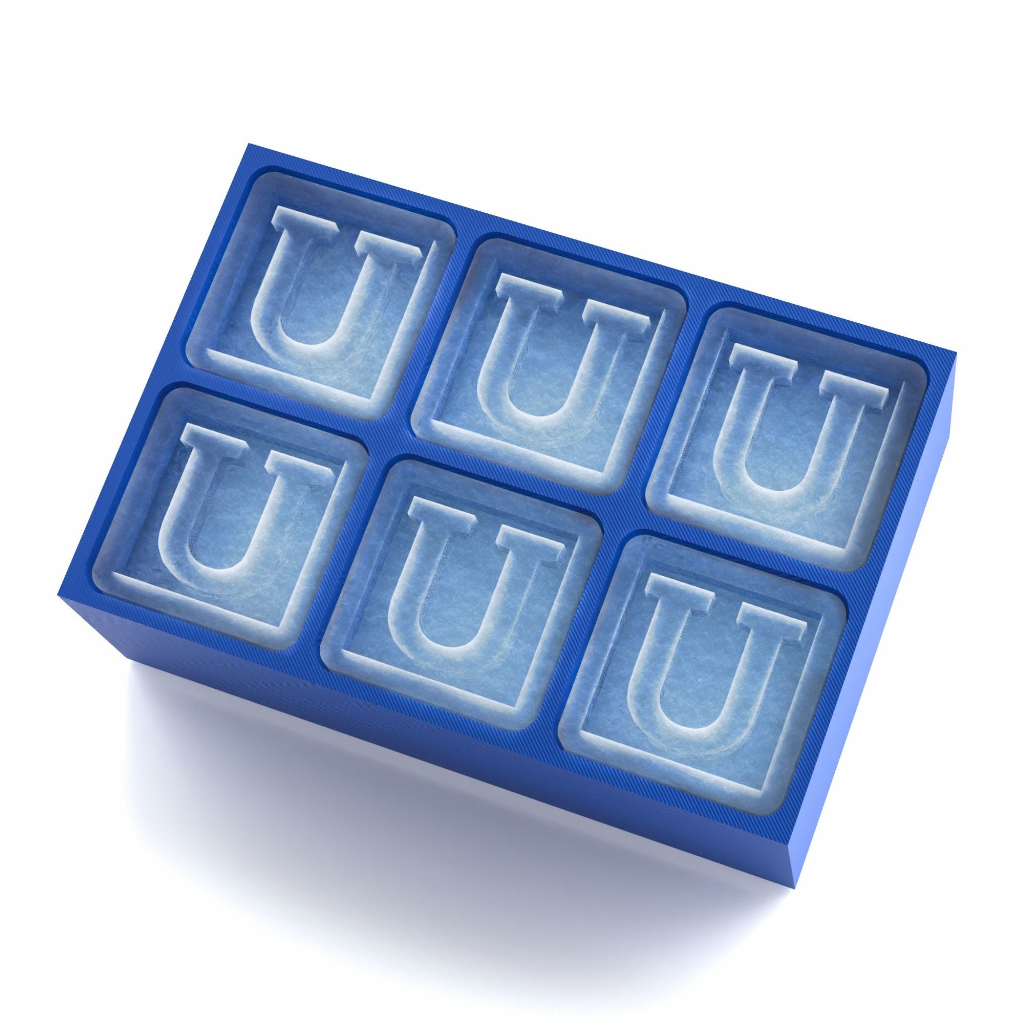 Blue custom ice tray with letter U – perfect for personalised gifts, handmade in Australia