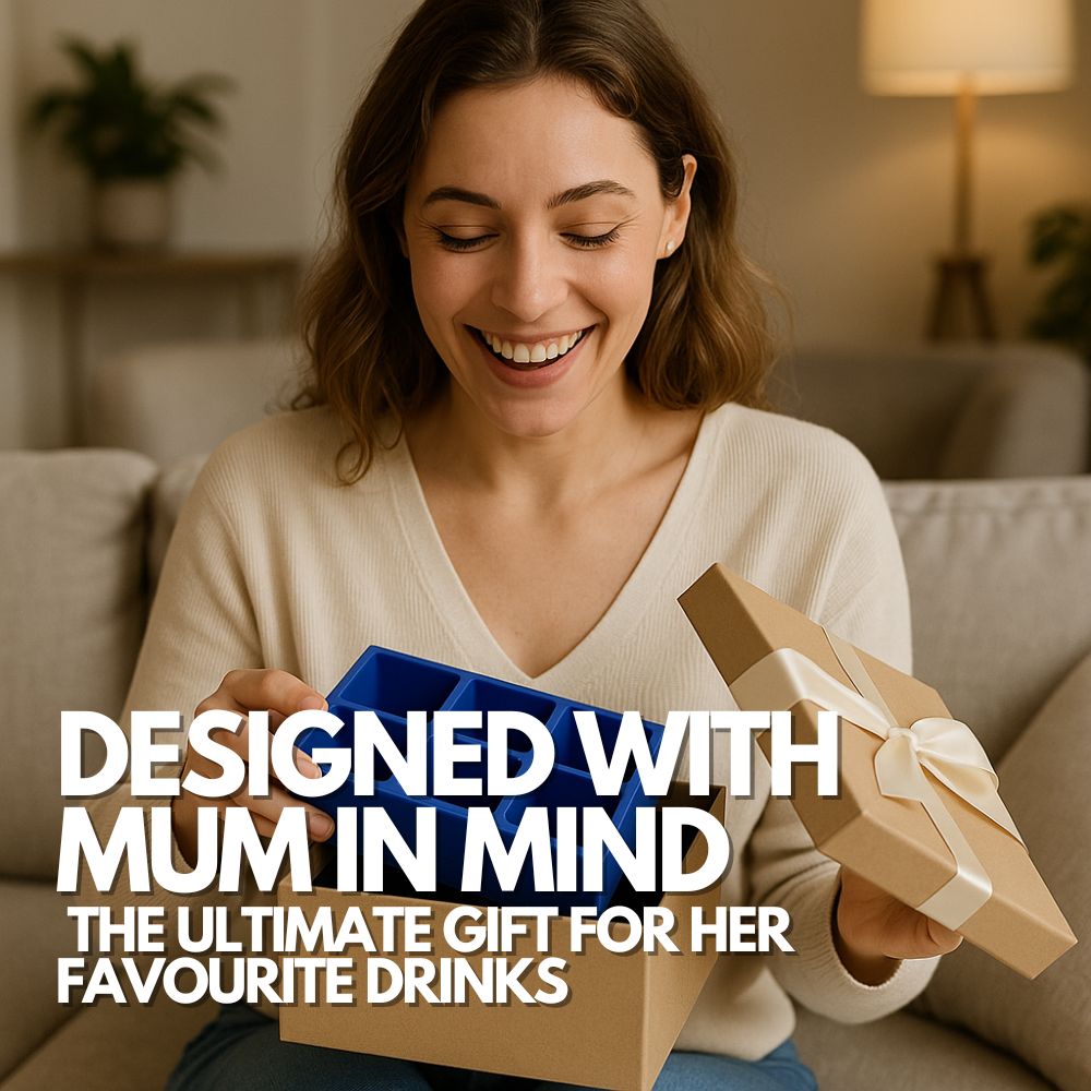 Joyful moment as mum unwraps her gift—an ice tray designed specifically for her favourite relaxing beverages.
