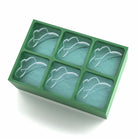 Green six-cube ice tray with cowboy hat ice moulds, handmade for rustic weddings or Western-style events