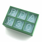 Green ice tray showing BDAY30 letters, great for personalised 30th birthday celebrations.