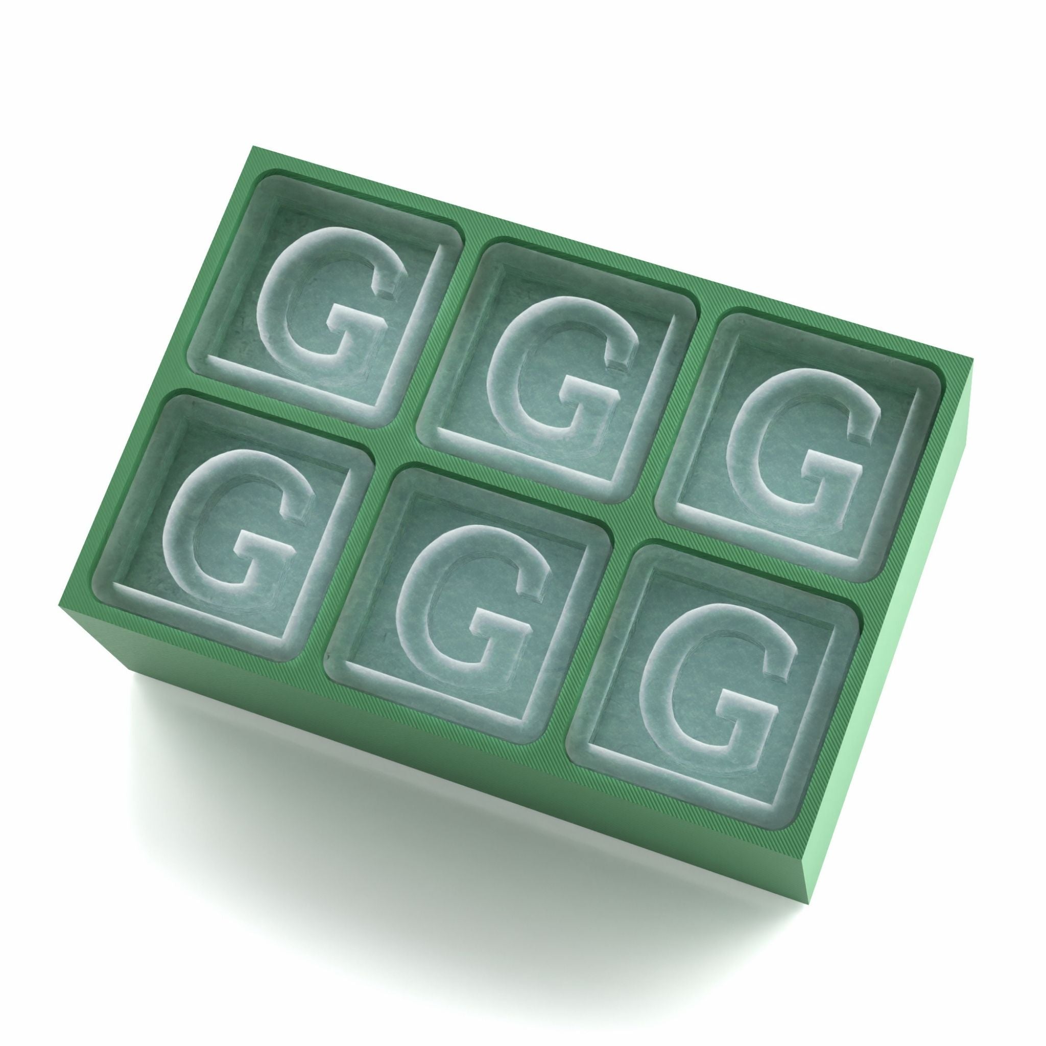 Vibrant green personalised ice tray with G design – unique and fun gift idea