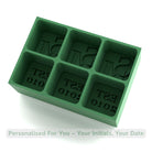 Green silicone ice tray engraved with SM initials and EST. 2010, stylish personalised gift for special memories.