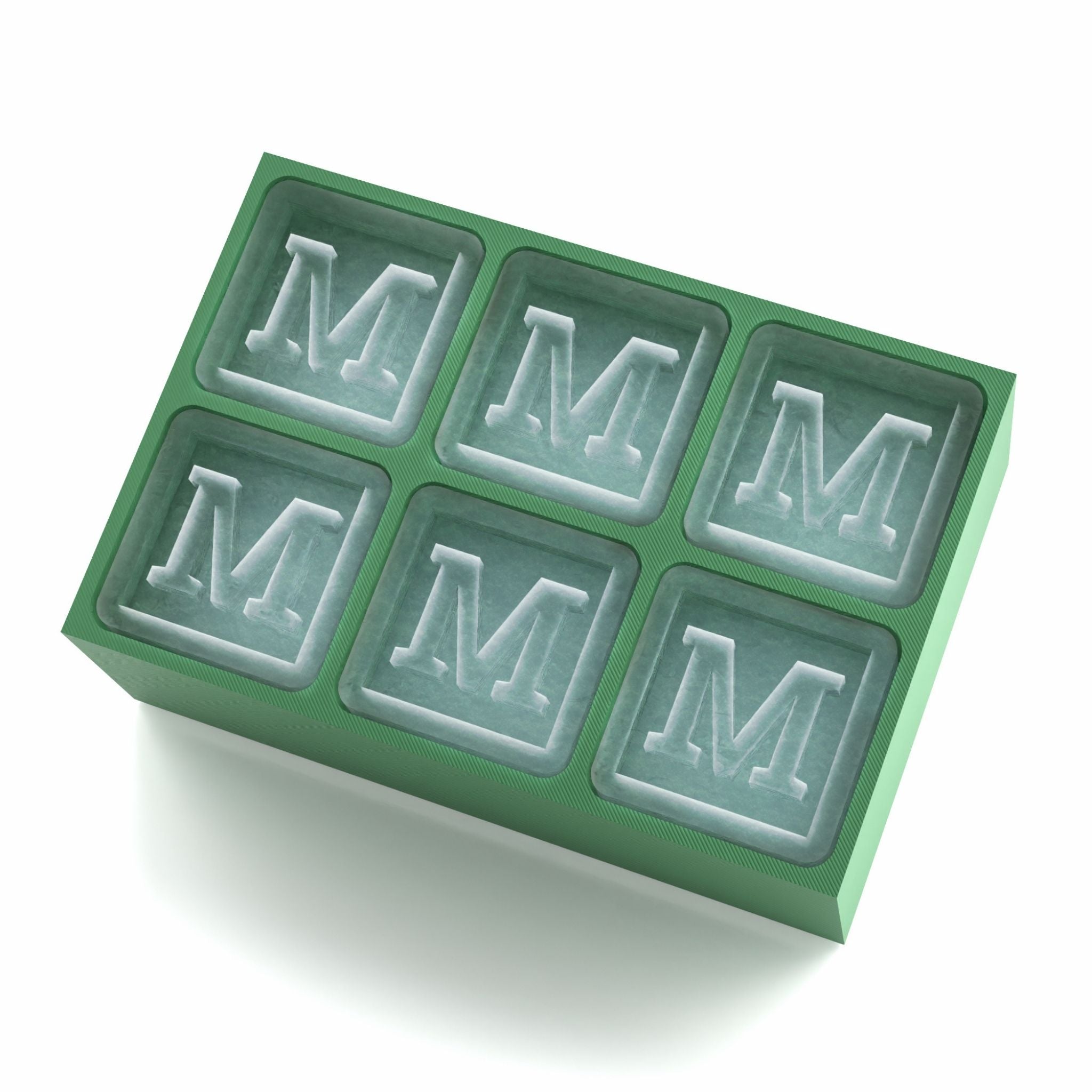 Vibrant green personalised ice tray with M design – unique and fun gift idea