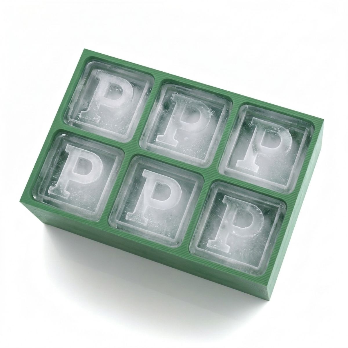 Vibrant green personalised ice tray with P design – unique and fun gift idea