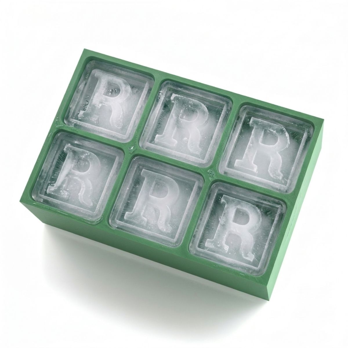 Vibrant green personalised ice tray with R design – unique and fun gift idea