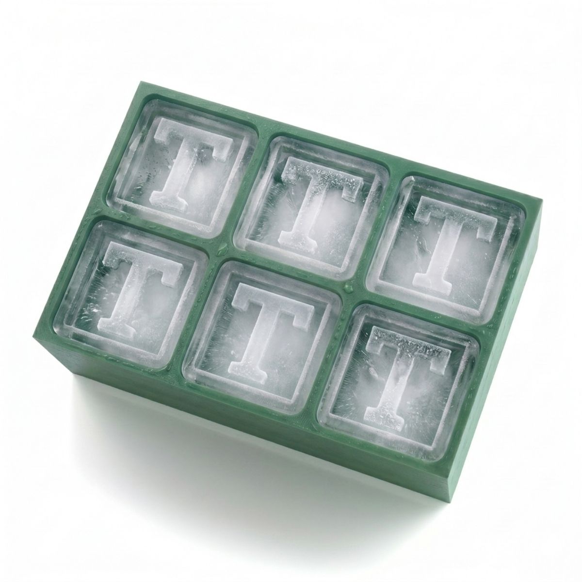 Vibrant green personalised ice tray with T design – unique and fun gift idea