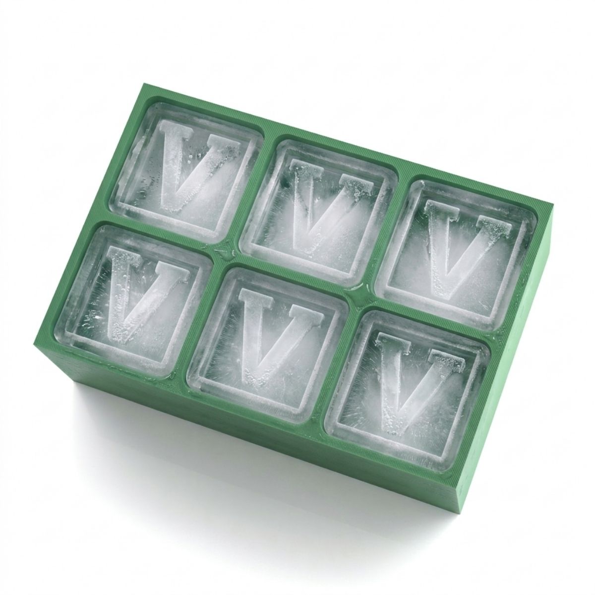 Vibrant green personalised ice tray with V design – unique and fun gift idea