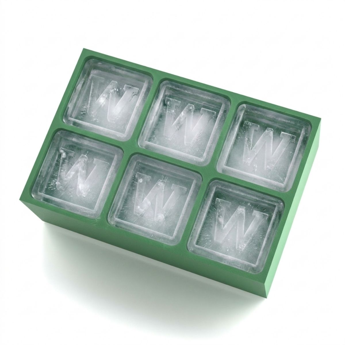 Vibrant green personalised ice tray with W design – unique and fun gift idea