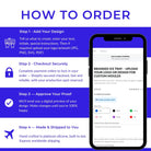 Step-by-step guide showing how to order custom branded ice trays from Chilled Out Creations. Step 1: Add your design by entering text or uploading artwork (JPG, PNG, SVG, PDF). Step 2: Checkout securely online. Step 3: Approve your digital proof with unlimited changes. Step 4: Made in platinum silicone and shipped worldwide with express delivery.