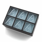 Black silicone ice tray with large letter A ice cubes, perfect for personalised whiskey gifts and special occasions