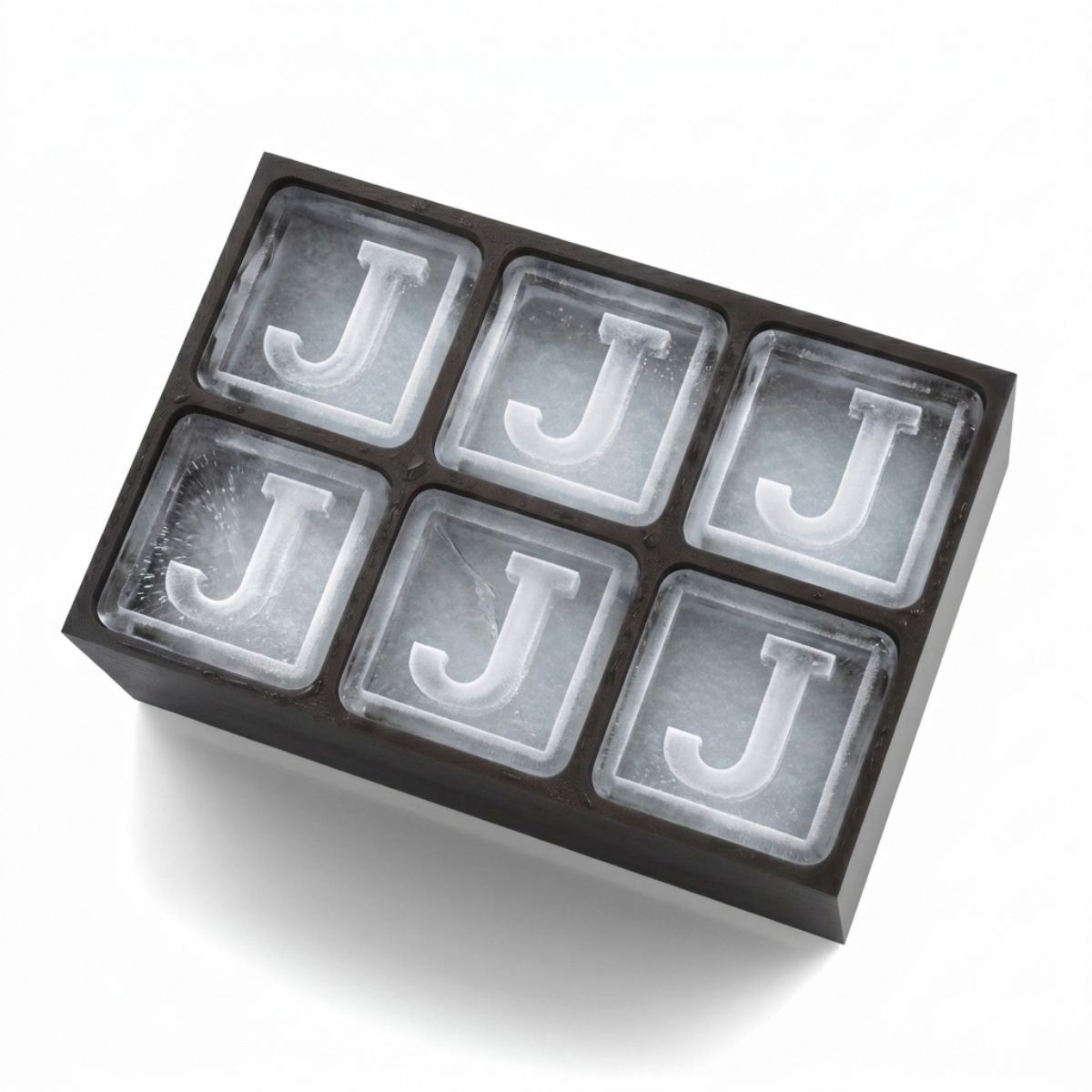 Sleek black ice tray forming J-shaped cubes – ideal for birthdays or thoughtful presents