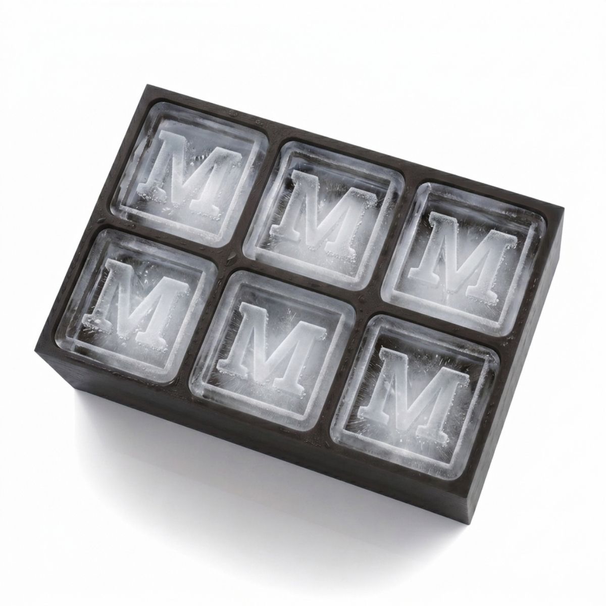 Sleek black ice tray forming M-shaped cubes – ideal for birthdays or thoughtful presents
