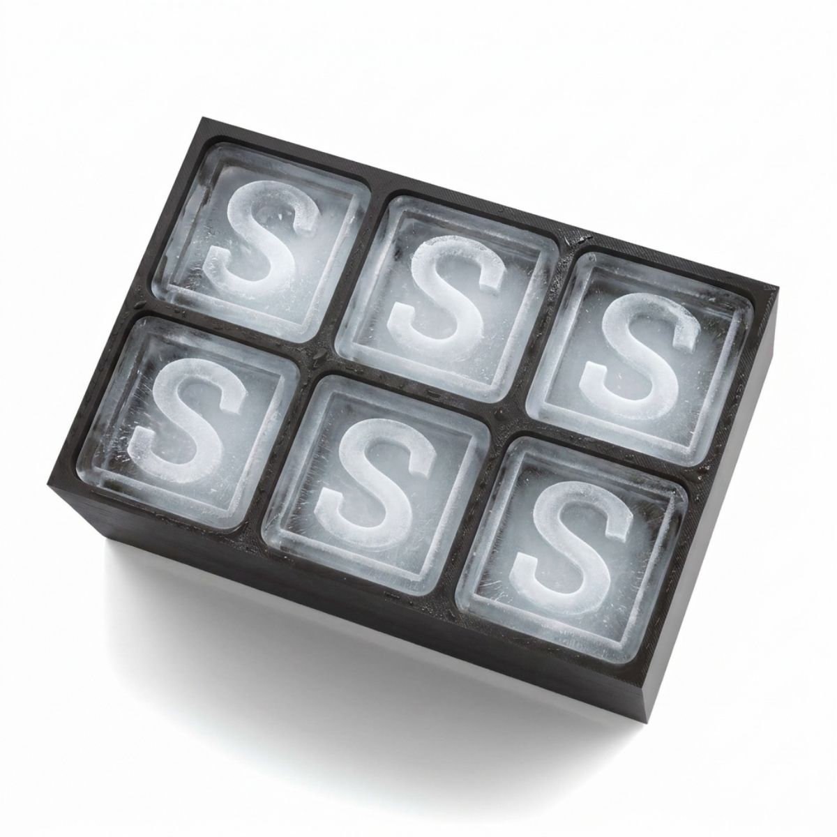 Sleek black ice tray forming S-shaped cubes – ideal for birthdays or thoughtful presents