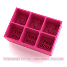 Pink silicone ice tray with initials and EST year impressions, personalised milestone birthday gift