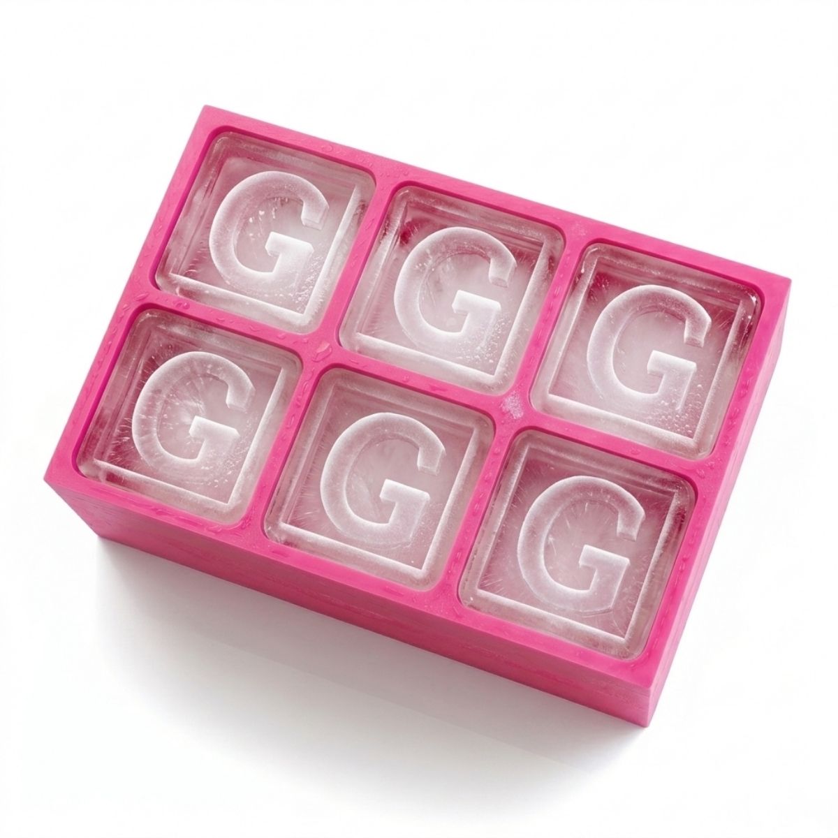 Charming pink ice cube tray with raised G lettering – for heartfelt custom gifting