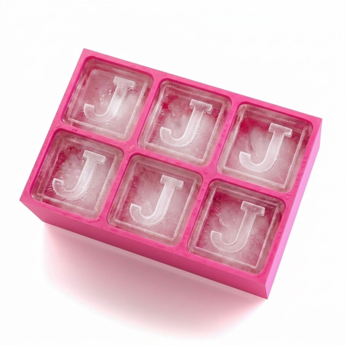 Charming pink ice cube tray with raised J lettering – for heartfelt custom gifting