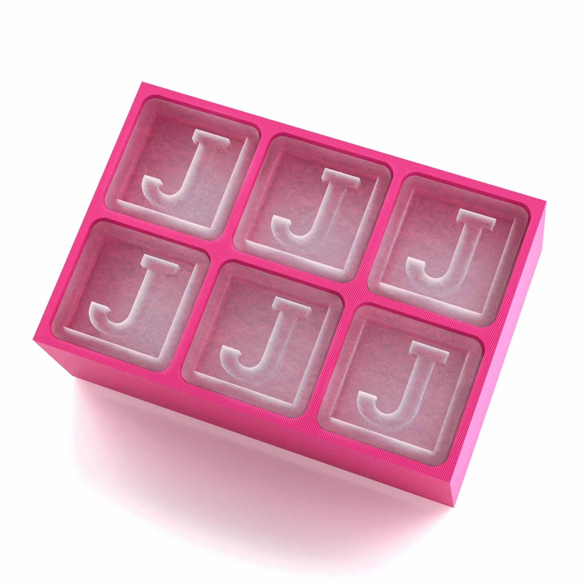 Charming pink ice cube tray with raised J lettering – for heartfelt custom gifting