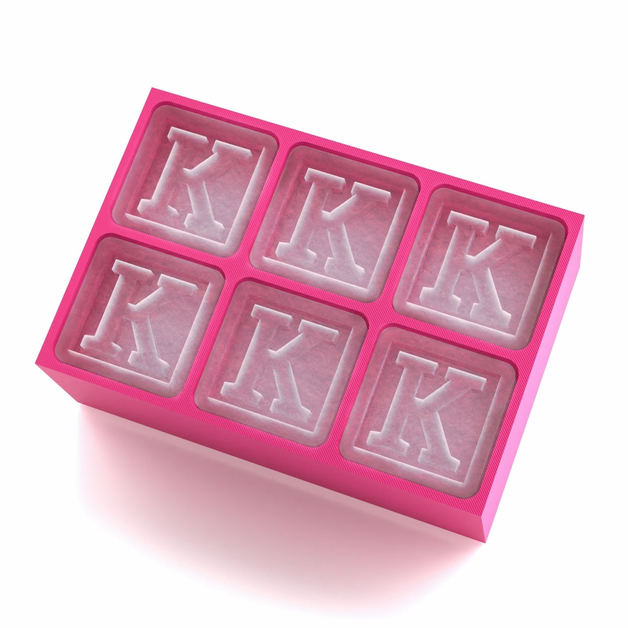 Charming pink ice cube tray with raised K lettering – for heartfelt custom gifting