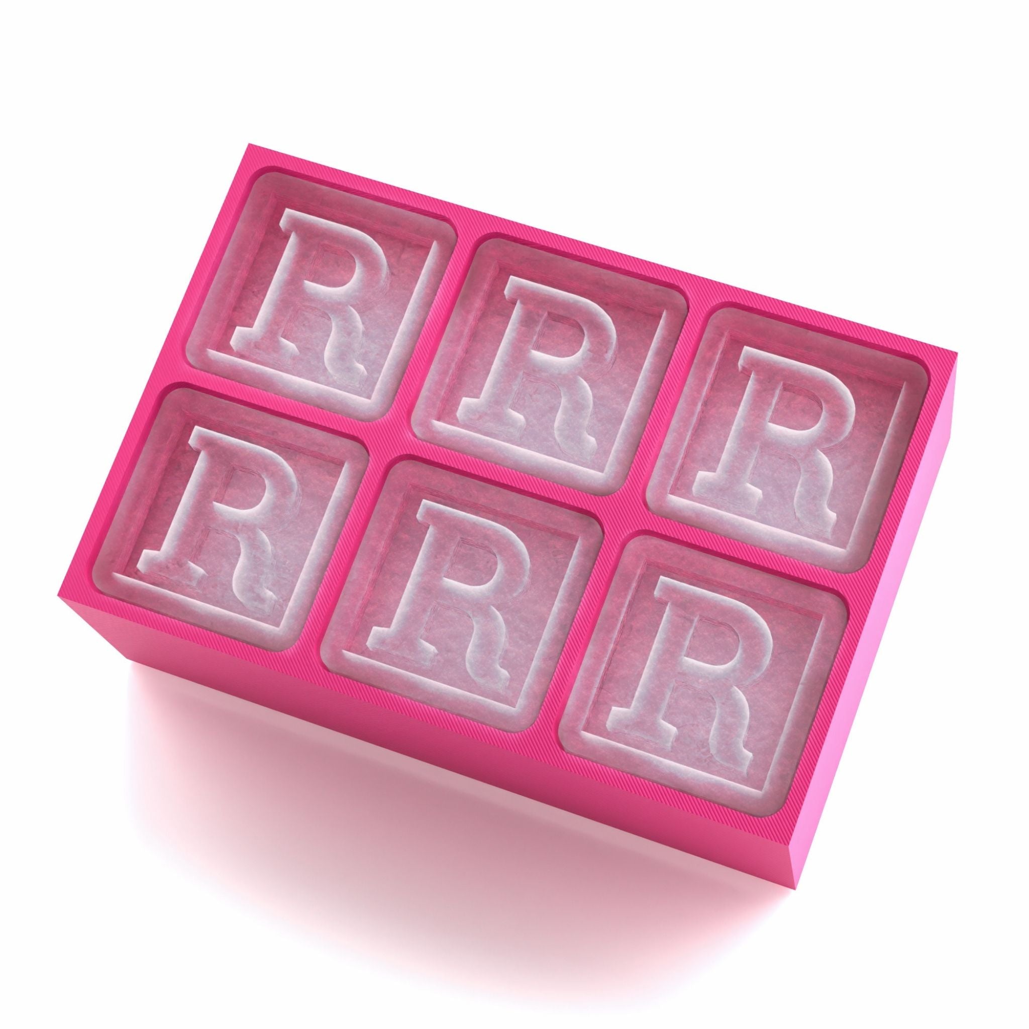 Charming pink ice cube tray with raised R lettering – for heartfelt custom gifting