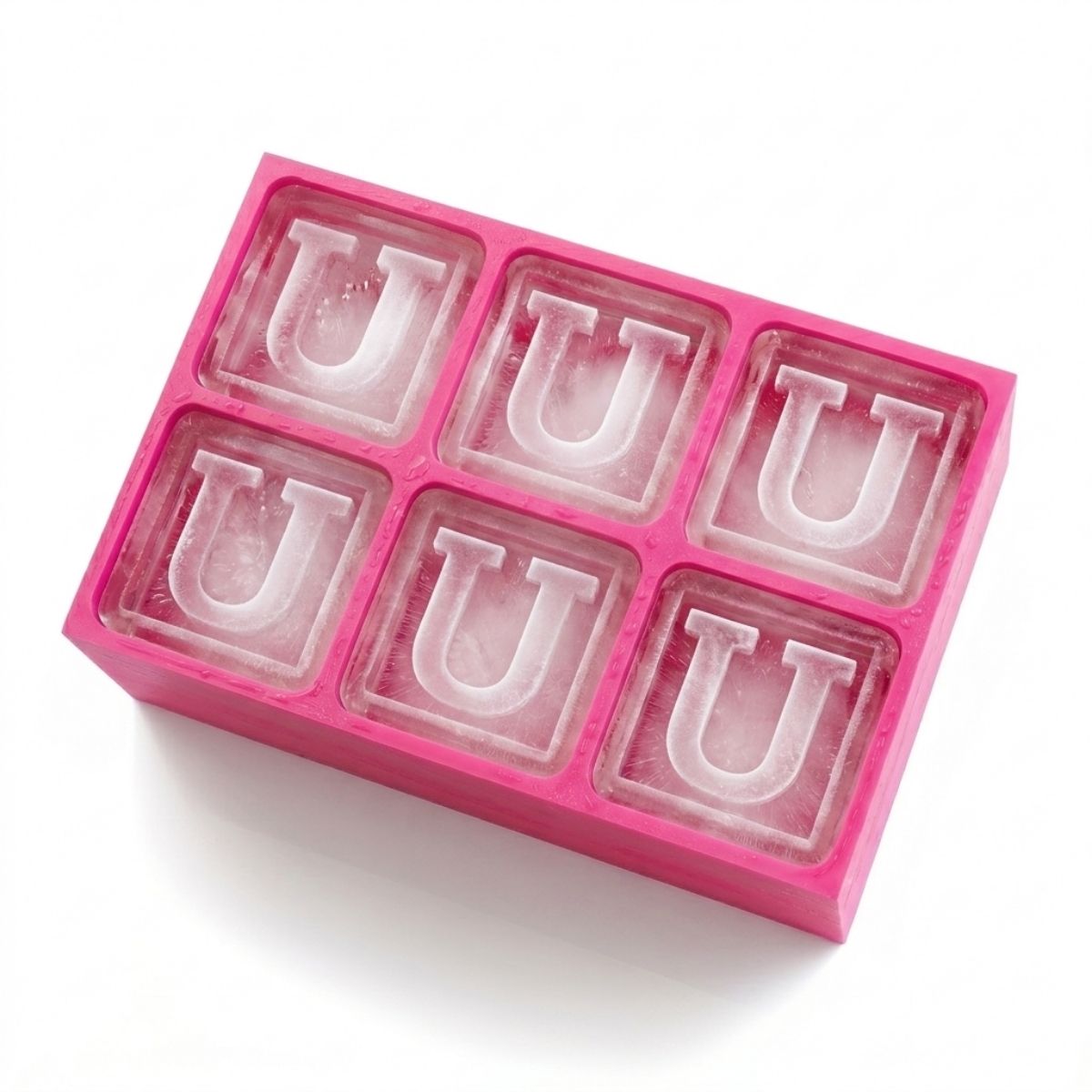 Charming pink ice cube tray with raised U lettering – for heartfelt custom gifting