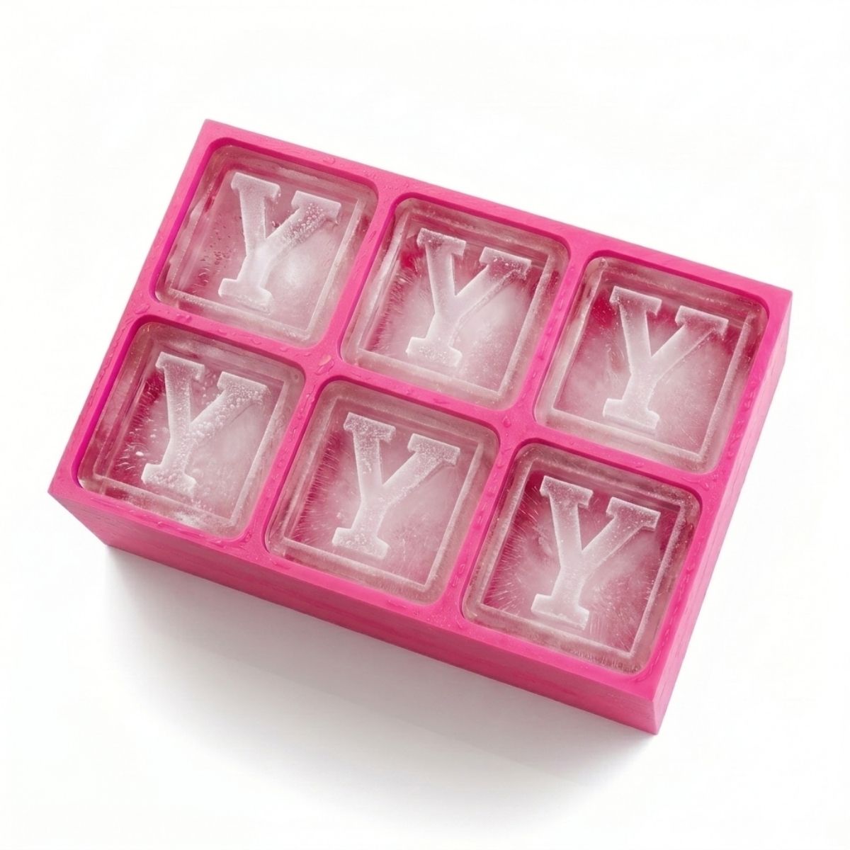 Charming pink ice cube tray with raised Y lettering – for heartfelt custom gifting