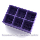 Purple silicone ice tray designed with SM initials and EST. 2010, handmade custom bar accessory.