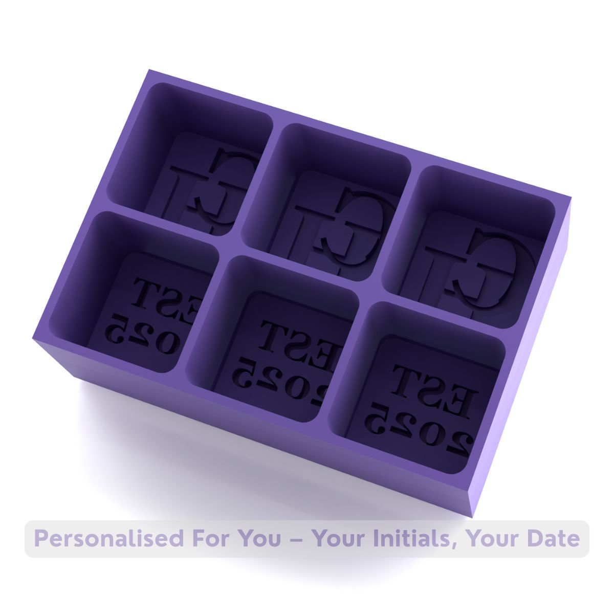 Elegant purple personalised EST. Year ice tray with CH initials and EST 2025 detail – handmade keepsake for anniversaries, engagements or housewarmings.