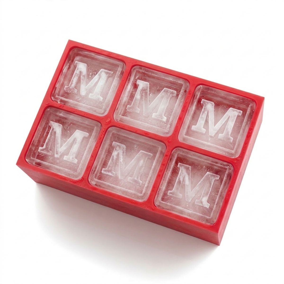 Striking red monogram ice tray featuring the letter M – fun, fiery, and personalised