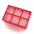 Vivid red silicone tray with M & V raised letters frozen in each cube, perfect for gifting