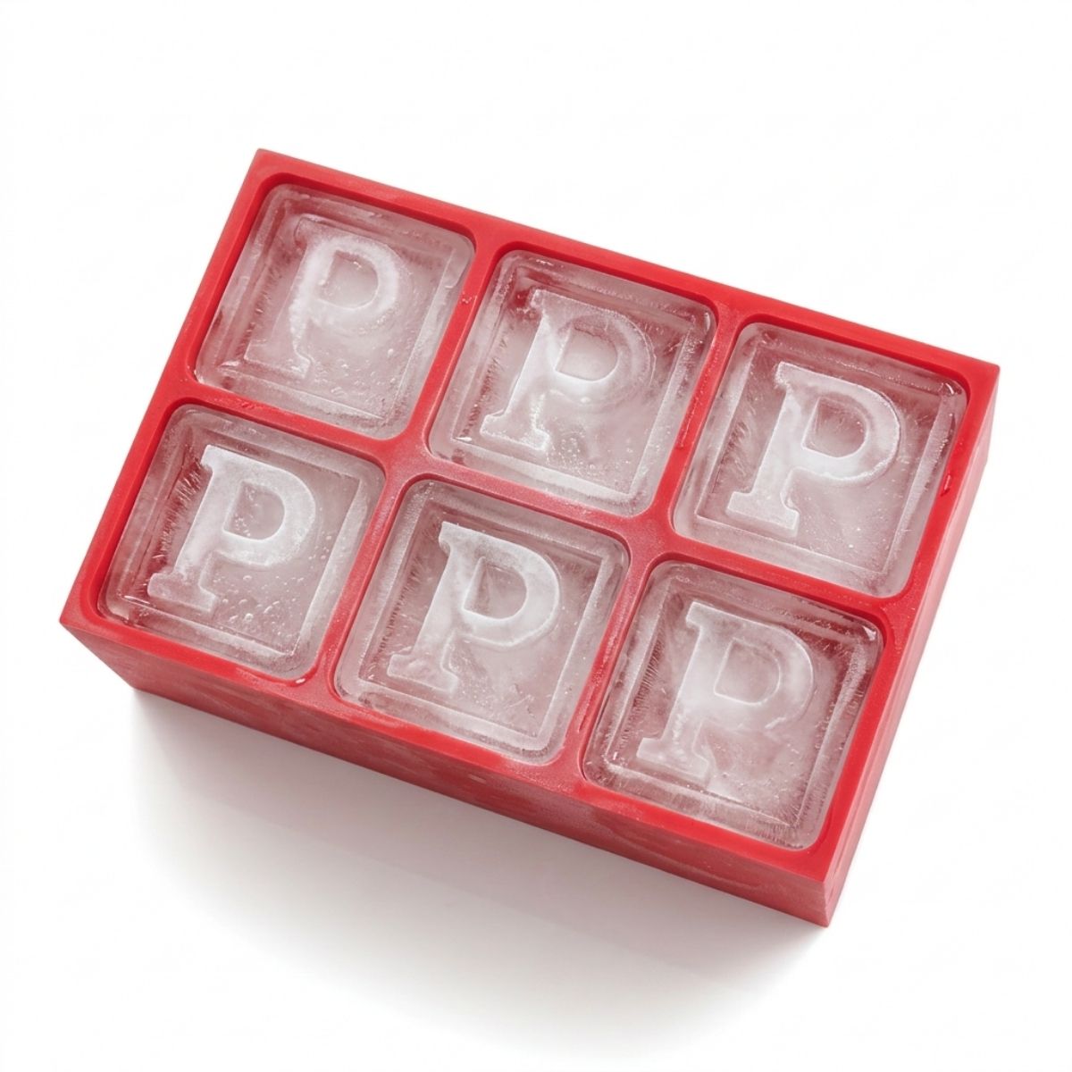Striking red monogram ice tray featuring the letter P – fun, fiery, and personalised