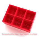 Bold red silicone ice tray designed for two-initial monograms and EST. year cubes, a unique gift for cocktail and whisky lovers.
