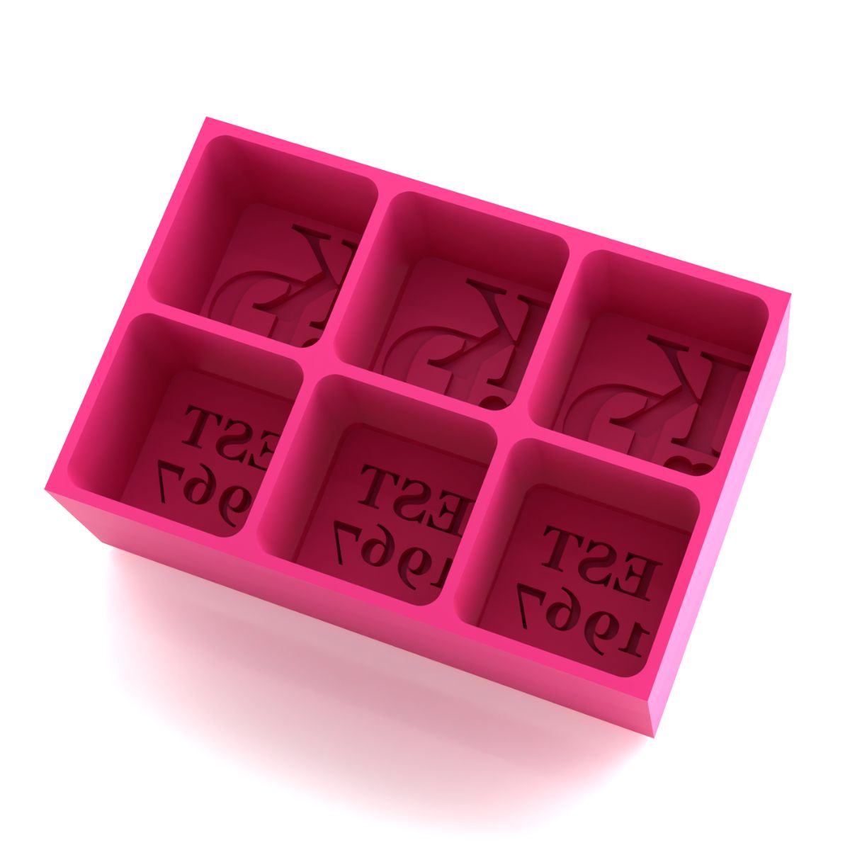 Bright pink Valentines EST. Year ice cube tray with engraved initials and founding year – fun romantic gift for her or him.