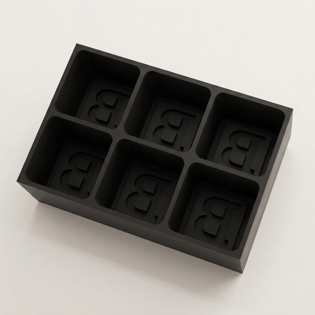 Black silicone Letter B ice cube tray, 6-cavity mould with bold monogram B design