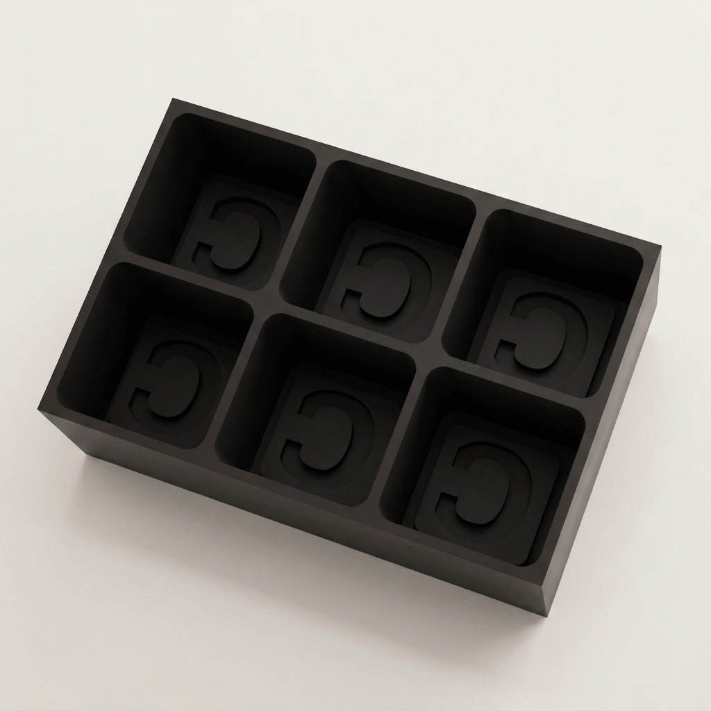 Black silicone Letter C ice cube tray, 6-cavity mould with bold monogram C design