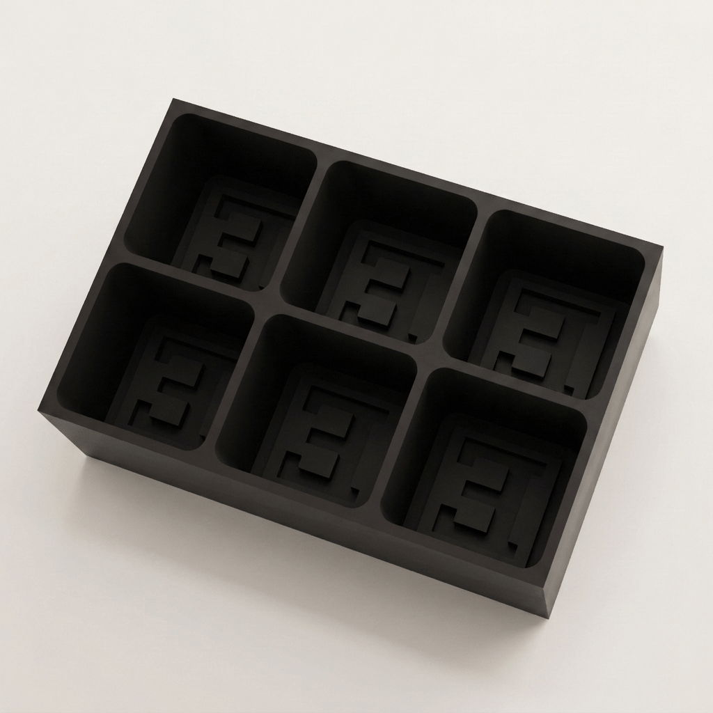 Black silicone Letter E ice cube tray, 6-cavity mould with bold monogram E design