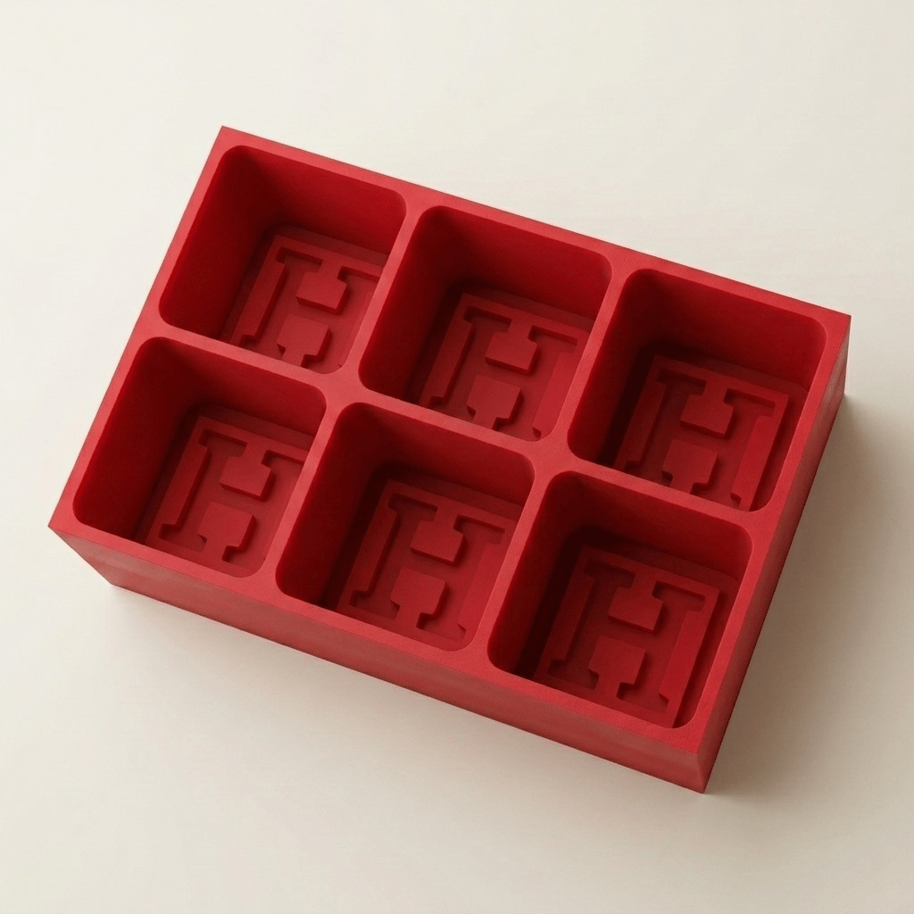 Red silicone Letter H ice cube tray, 6-cavity mould with bold monogram H design