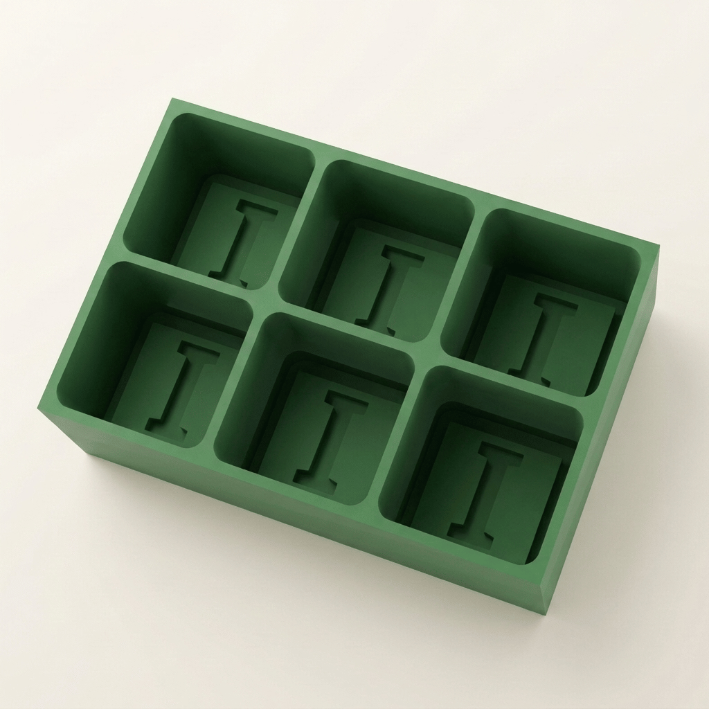 Green silicone Letter I ice cube tray, 6-cavity mould with bold monogram I design