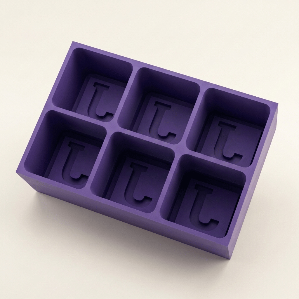 Purple silicone Letter J ice cube tray, 6-cavity mould with bold monogram J design
