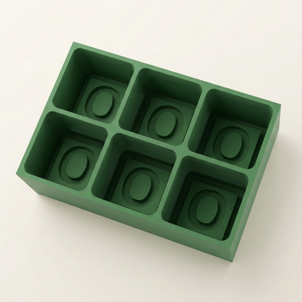 Green silicone Letter O ice cube tray, 6-cavity mould with bold monogram O design