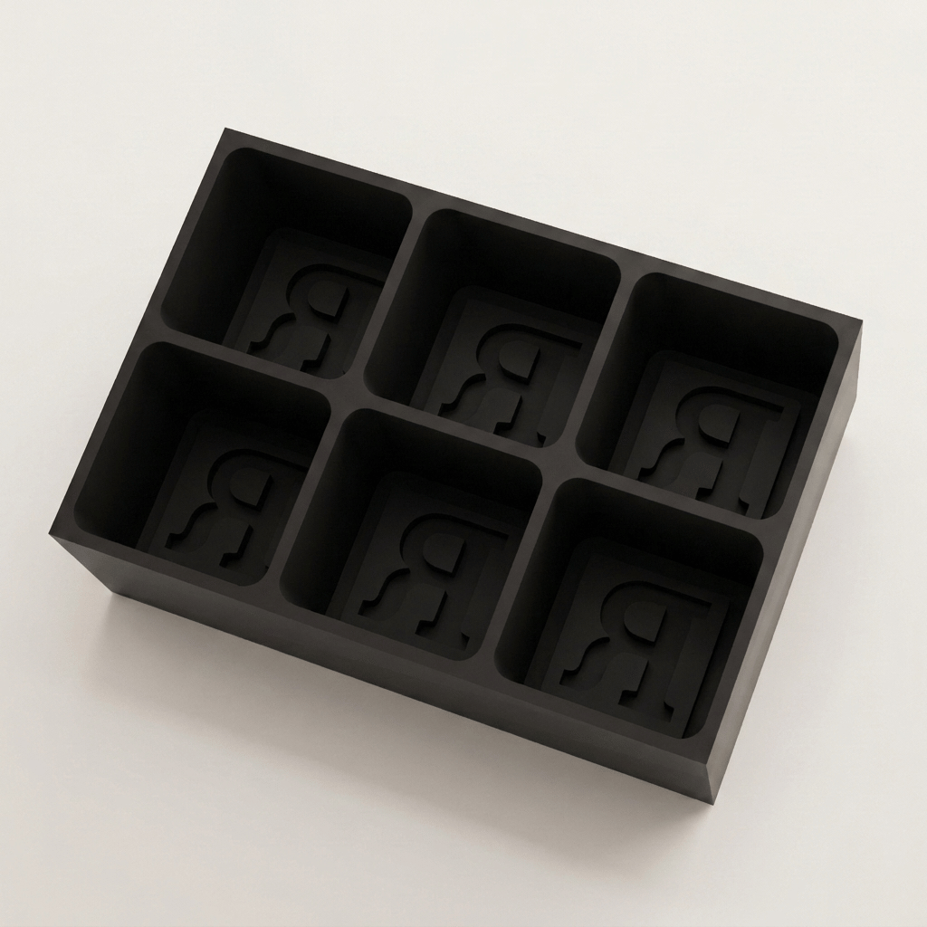 Black silicone Letter R ice cube tray, 6-cavity mould with bold monogram R design