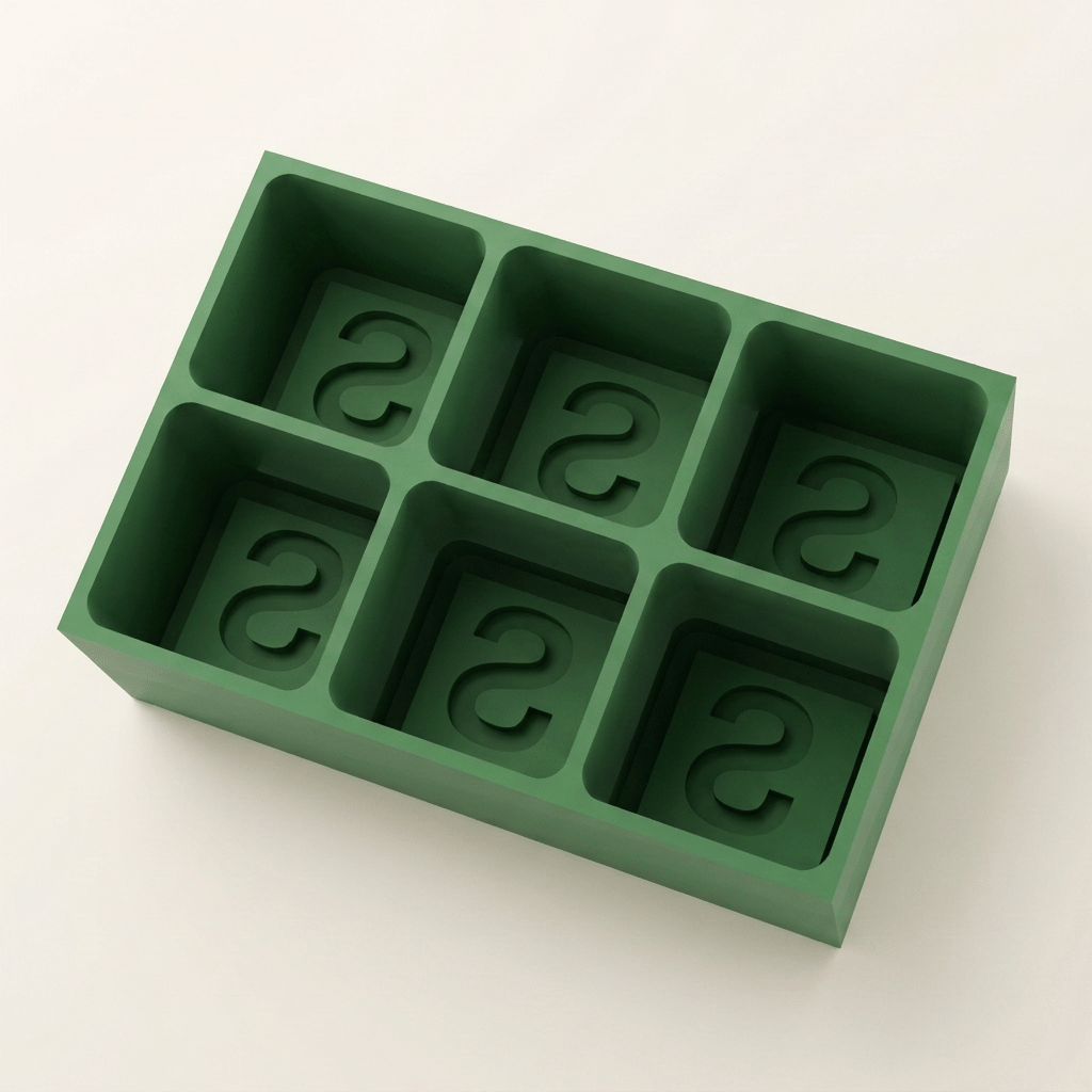 Green silicone Letter S ice cube tray, 6-cavity mould with bold monogram S design